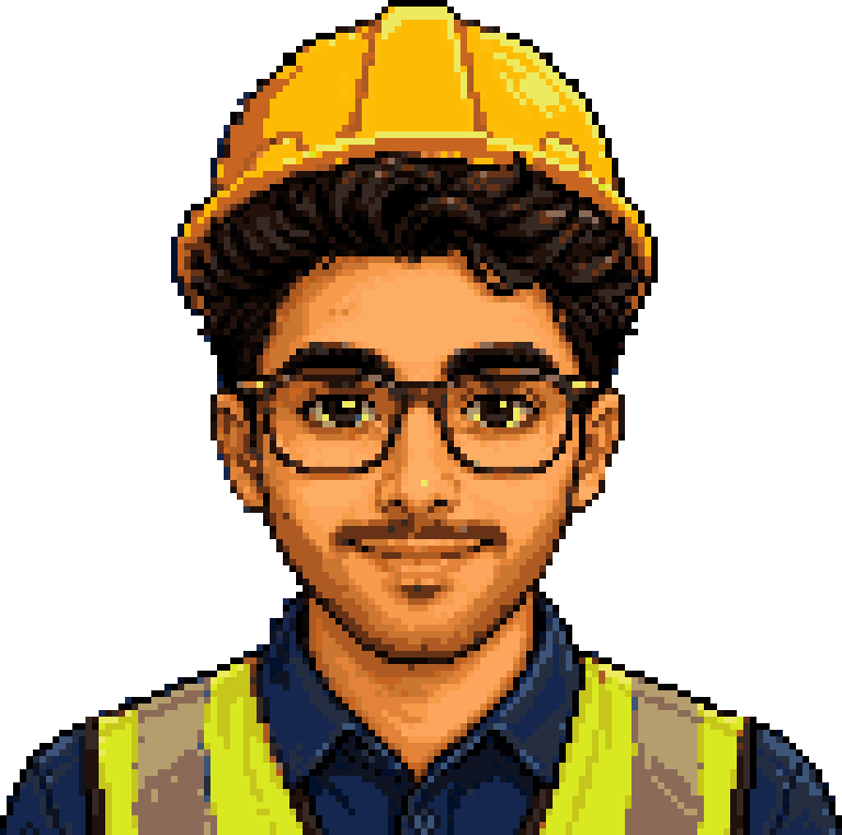 Turki Alshuaibi, drawn as pixel art in a hard hat and high-visibility vest.
